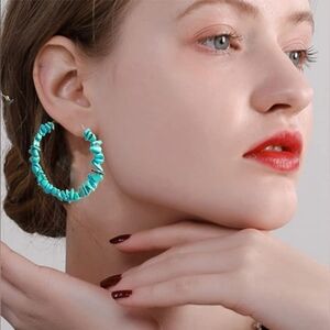 NAVAJO TURQUOISE LARGE HOOP EARRINGS